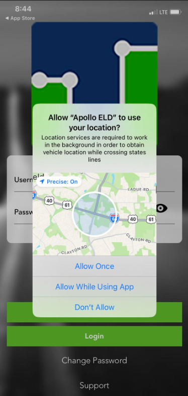 Allow Apollo ELD to use your loaction